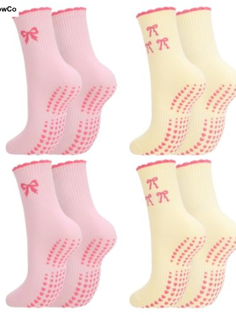 4 Pairs Pilates Grip Socks Cotton Non-Slip Heart Grippers